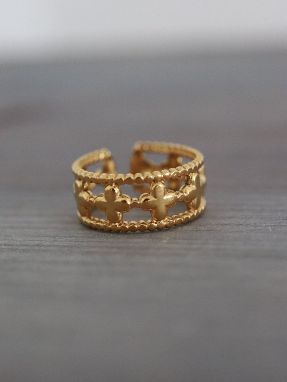 Cross Style Wide Band Cuff Ring 18k Gold Plated Stainless Steel